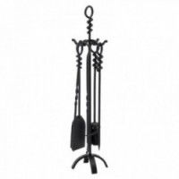 Chimenea de hierro forjado negro Valet 4 accesorios Pala, escoba, póker, clip