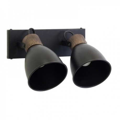 Wall light 2 metal lamps and wood