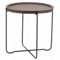 Round foldable metal coffee table with wooden top