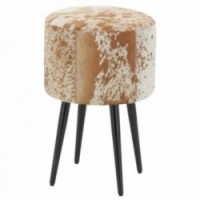 Round stool in cowhide with metal legs
