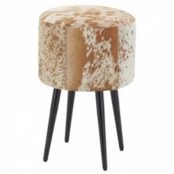 Tabouret Rond Peau de Vache & Pieds Metal | Assise Design Rustique Industrial Chic
