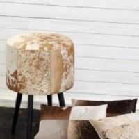 Round cowhide stool with metal feet