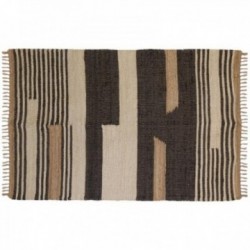 Teppich aus Jute und gewebter Baumwolle in Schwarz und Natur 120 x 180