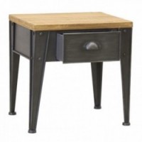 Metal bedside table and 1-drawer fir wood top