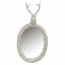 Gran espejo de aluminio con decoración de cabeza de ciervo.