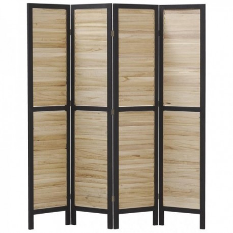 4-panel screen in black and natural stained wood