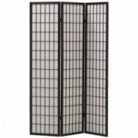3-panels skjerm i svartbeiset furu og rispapir
