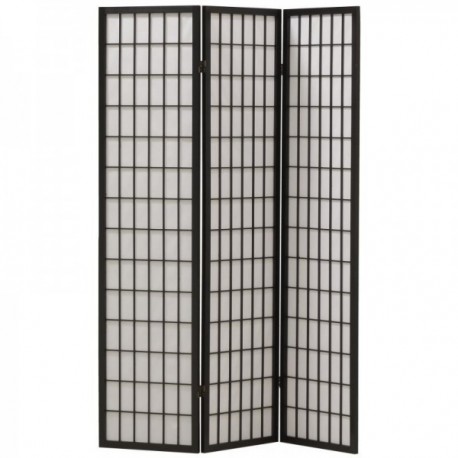 3-panels skjerm i svartbeiset furu og rispapir