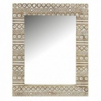 Miroir mural rectangulaire en bois de manguier - Aztèque miroir moulure, miroir sculpture