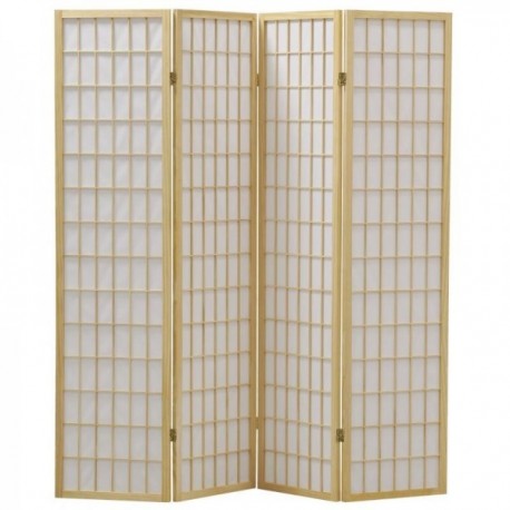 Screen 4 panels in natural wood and rice paper