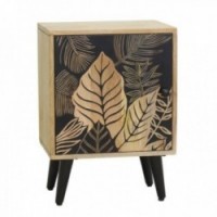Bedside table in mango wood with Leaves decor