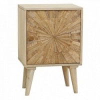 Bedside table in mango wood with Rayons decor 1 shelf