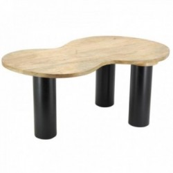 Mesa de centro en madera de mango natural 3 patas en metal lacado negro