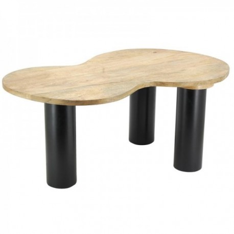 Coffee table in natural mango wood 3 legs in black lacquered metal
