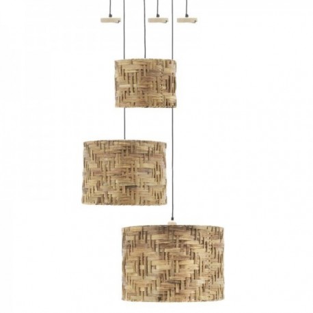 Series of 3 large round seagrass pendant lights