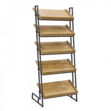 Wyświetlacz półki w drewnie sosnowym i metalowe półki