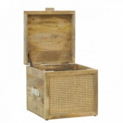 Puf box cuadrado en madera de mango y ratán