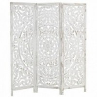 3-panel screen in white stained wood with Foliage motif