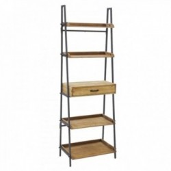Skrivebordshylle furuskog og metall 5 nivåer med 1 skuffe industriell stil oppbevaringsmøbler bibliotek