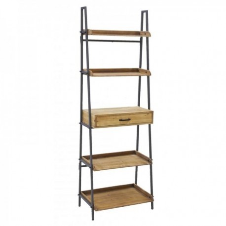 Työpöydän hylly mäntypuun ja metallin 5 hyllyt + 1 laatikko