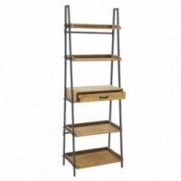 Työpöydän hylly mäntypuun ja metallin 5 hyllyt + 1 laatikko