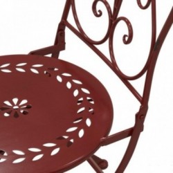 Round garden table + 2 chairs in antique red lacquered metal