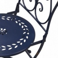 Mesa de jardín plegable + 2 sillas plegables en metal lacado azul antiguo.