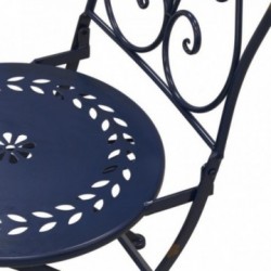 Garden folding table + 2 folding chairs in antique blue lacquered metal.
