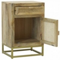 Bedside table in natural mango wood and rattan