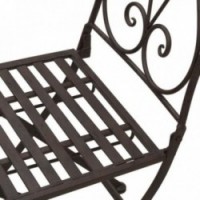 Mesa de jardim redonda + 2 cadeiras dobráveis em metal envelhecido