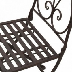 Runt trädgårdsbord + 2 hopfällbara stolar i åldrad metall