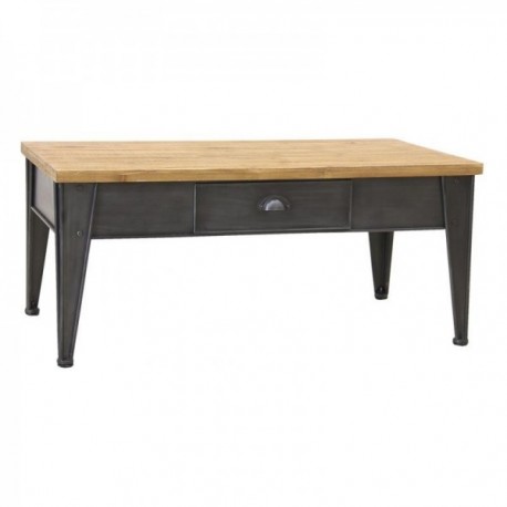 Metal coffee table and fir wood top 1 drawer