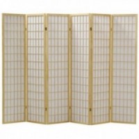 Screen 6 panels in natural wood and rice paper