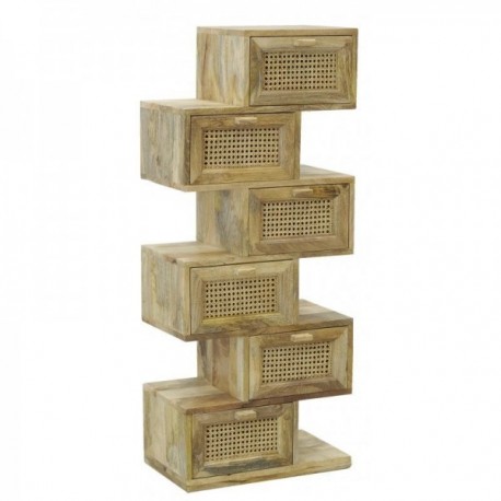Zigzag byrå i solid mango och rotting | Stor förvaringsskåp 6-låda bohemisk stil stil