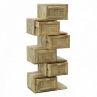 Dresser siksakki, joka on valmistettu mangoista puista ja rottinki, jossa on 6 laatikkoa