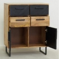 Komoda w naturalnym drewnie mango i metalowe 4 szuflady 2 Drzwi 2