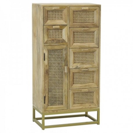 Chest of drawers in mango wood and rattan with 7 drawers and a door