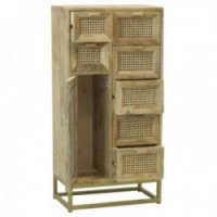Chest of drawers in mango wood and rattan with 7 drawers and a door