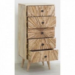 Cabinetry 5 drawers Wood Manguier Natural Pattern Ray | Hand carved high storage convenient
