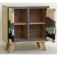 Meuble buffet en bois de manguier 2 portes décor coton motif Lever du Jour rangement élégant maison