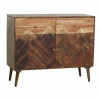Sideboard in mango wood and acacia, Mountain decor, 2 drawers and 2 doors