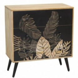 Commode en Bois de Manguier Massif Motif Pétale | Meuble de Rangement 3 Tiroirs Sculpté Chic