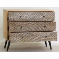 Dresser 3 Gravuras Gravuras de Manga com Pés Metal Preto | Armário de armazenamento étnico chique para sala de estar