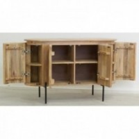 Meuble buffet 4 portes en bois de manguier massif à lames meuble de rangement salle à manger, salon, cuisine