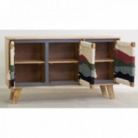 3 drzwi zdobione bufet z drewna mango