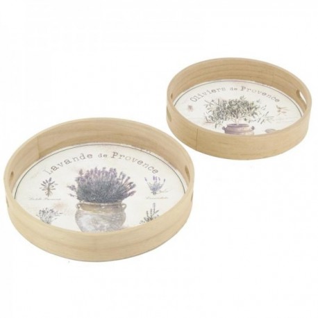 Series of 2 round natural wood trays "Provence"