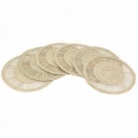 Set of 6 round openwork natural rush placemats