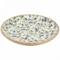 Suuri pyöreä litteä mango puu ja hartsi - oliivit Ø 45 x 7,6 cm