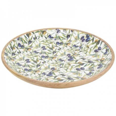 Duży okrągły płaski mango drewno i żywicy - oliwki Ø 45 x 7,6 cm