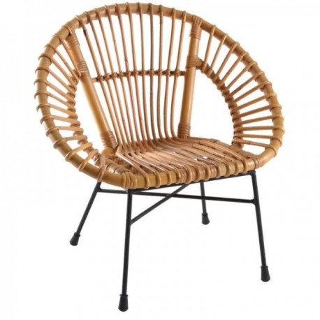 Natürlicher Rattan-Kind-Sessel und schwarzer Metallfuß